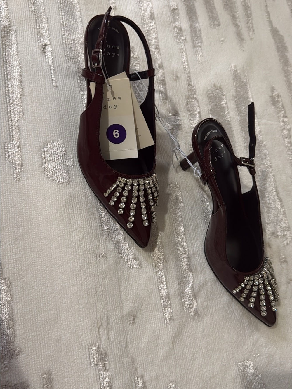 a new day Wine Patent Pointed Slingback Heels with Jeweled Accent